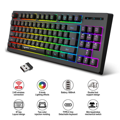 HXSJ L100 87 Keys RGB Backlit Film 2.4G Wireless Keyboard(Black) - Wireless Keyboard by HXSJ | Online Shopping South Africa | PMC Jewellery