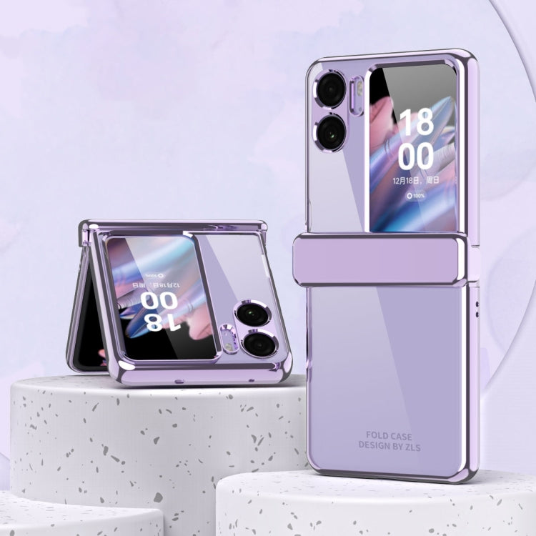 For OPPO Find N2 Flip Electroplating Frame Transparent Phone Case with Ring(Purple) - Find N2 Flip Cases by PMC Jewellery | Online Shopping South Africa | PMC Jewellery | Buy Now Pay Later Mobicred