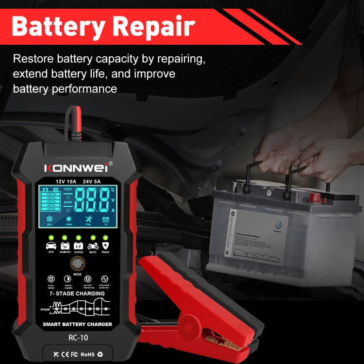 KONNWEI RC-10 2 inch Car Battery Charger Battery Pulse Repair Tool, Plug Type:EU Plug - Battery Charger by KONNWEI | Online Shopping South Africa | PMC Jewellery