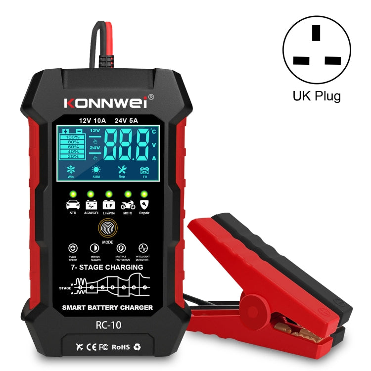 KONNWEI RC-10 2 inch Car Battery Charger Battery Pulse Repair Tool, Plug Type:UK Plug - Battery Charger by KONNWEI | Online Shopping South Africa | PMC Jewellery | Buy Now Pay Later Mobicred