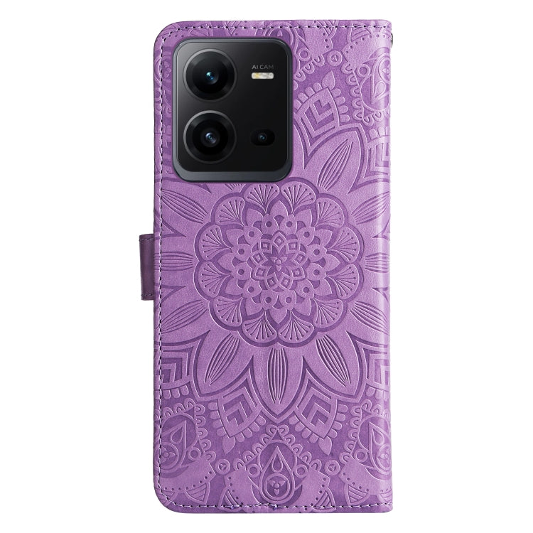 For vivo V25 5G/V25e 4G Embossed Sunflower Leather Phone Case(Purple) - vivo Cases by PMC Jewellery | Online Shopping South Africa | PMC Jewellery