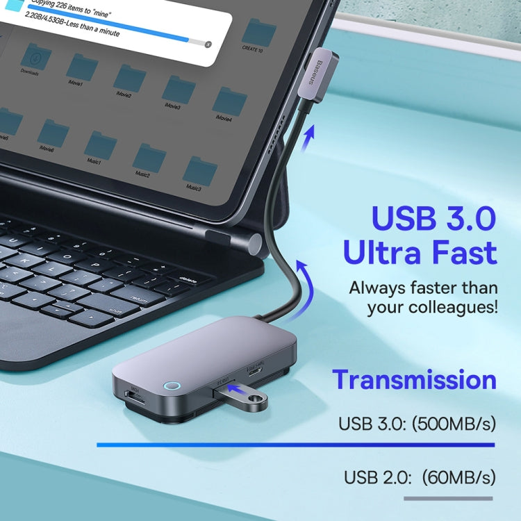 Baseus WKWJ000113 6 in 1 USB-C / Type-C to USB3.0+HDMI+USB-C / Type-C+3.5mm+SD/TF HUB Adapter(Space Grey) - USB HUB by Baseus | Online Shopping South Africa | PMC Jewellery | Buy Now Pay Later Mobicred