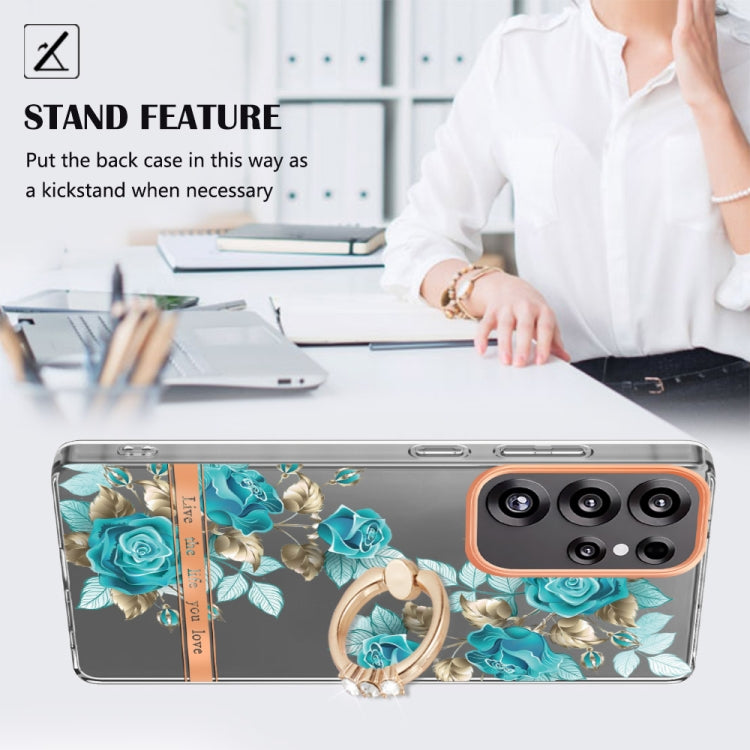 For Samsung Galaxy S25 Ultra 5G Flowers and Plants Series IMD TPU Phone Case with Ring Holder(Blue Rose) - Galaxy S25 Ultra 5G Cases by PMC TechLife | Online Shopping South Africa | PMC TechLife | Buy Now Pay Later Mobicred