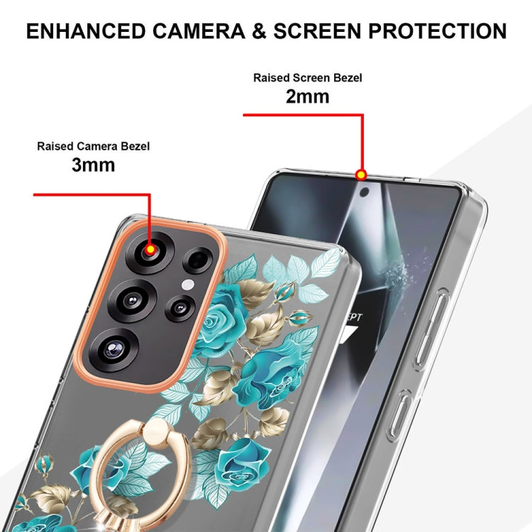 For Samsung Galaxy S25 Ultra 5G Flowers and Plants Series IMD TPU Phone Case with Ring Holder(Blue Rose) - Galaxy S25 Ultra 5G Cases by PMC TechLife | Online Shopping South Africa | PMC TechLife | Buy Now Pay Later Mobicred