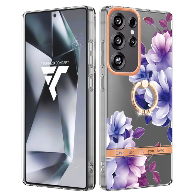 For Samsung Galaxy S25 Ultra 5G Flowers and Plants Series IMD TPU Phone Case with Ring Holder(Purple Begonia) - Galaxy S25 Ultra 5G Cases by PMC TechLife | Online Shopping South Africa | PMC TechLife | Buy Now Pay Later Mobicred
