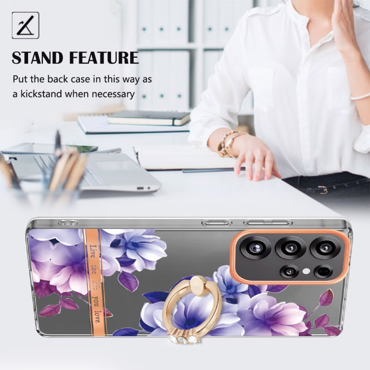 For Samsung Galaxy S25 Ultra 5G Flowers and Plants Series IMD TPU Phone Case with Ring Holder(Purple Begonia) - Galaxy S25 Ultra 5G Cases by PMC TechLife | Online Shopping South Africa | PMC TechLife | Buy Now Pay Later Mobicred