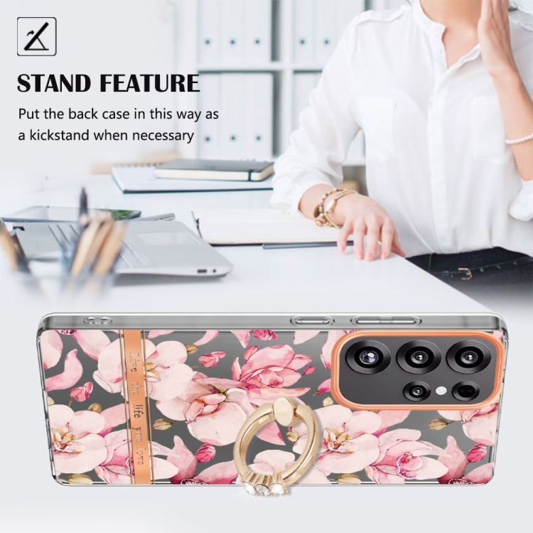For Samsung Galaxy S25 Ultra 5G Flowers and Plants Series IMD TPU Phone Case with Ring Holder(Pink Gardenia) - Galaxy S25 Ultra 5G Cases by PMC TechLife | Online Shopping South Africa | PMC TechLife | Buy Now Pay Later Mobicred