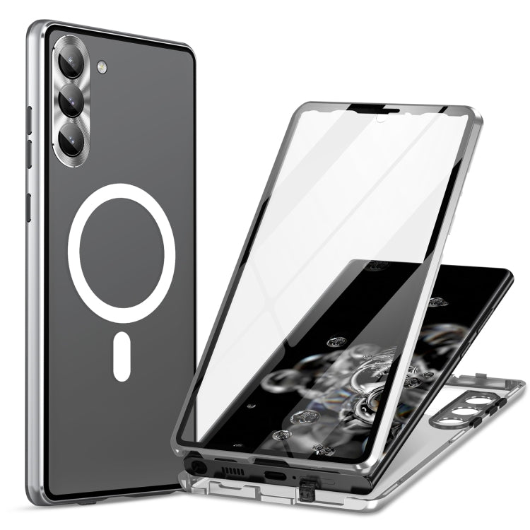 For Samsung Galaxy S22 5G HD Full Cover Magsafe Magnetic Metal Tempered Glass Phone Case(Silver) - Galaxy S22 5G Cases by PMC TechLife | Online Shopping South Africa | PMC TechLife