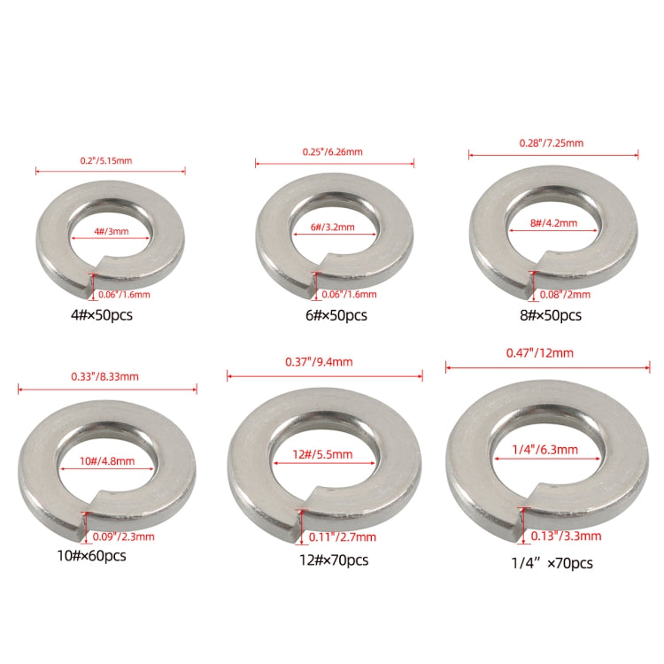 A7652 350 in 1 6 Sizes 304 Stainless Steel Split Lock Spring Washer Kit - Booster Cable & Clip by PMC Jewellery | Online Shopping South Africa | PMC Jewellery | Buy Now Pay Later Mobicred