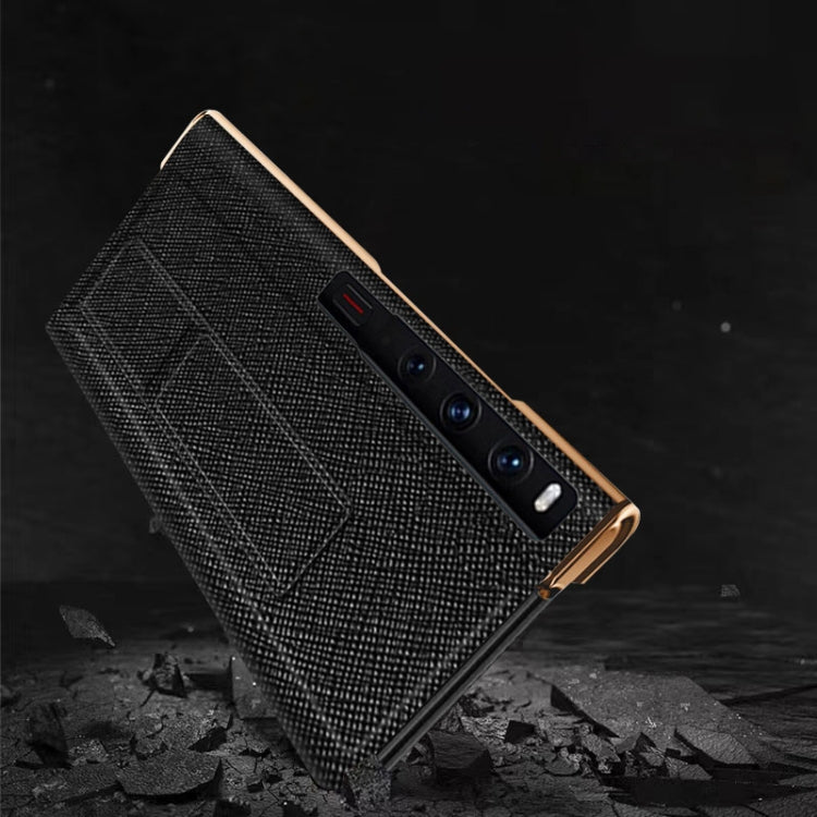 For Huawei Mate Xs 2 Electroplated Cross Pattern Leather All-inclusive Phone Case with Stand(Charm Red Gold) - Huawei Cases by PMC TechLife | Online Shopping South Africa | PMC TechLife | Buy Now Pay Later Mobicred