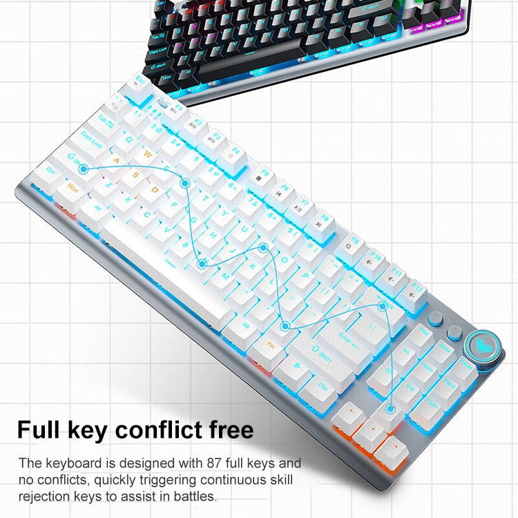 AULA F3001 Backlit 87 Keys Wired/Wireless/Bluetooth Three Model Mechanical Gaming Keyboard(Silver Black Green Shaft) - Wireless Keyboard by AULA | Online Shopping South Africa | PMC Jewellery | Buy Now Pay Later Mobicred