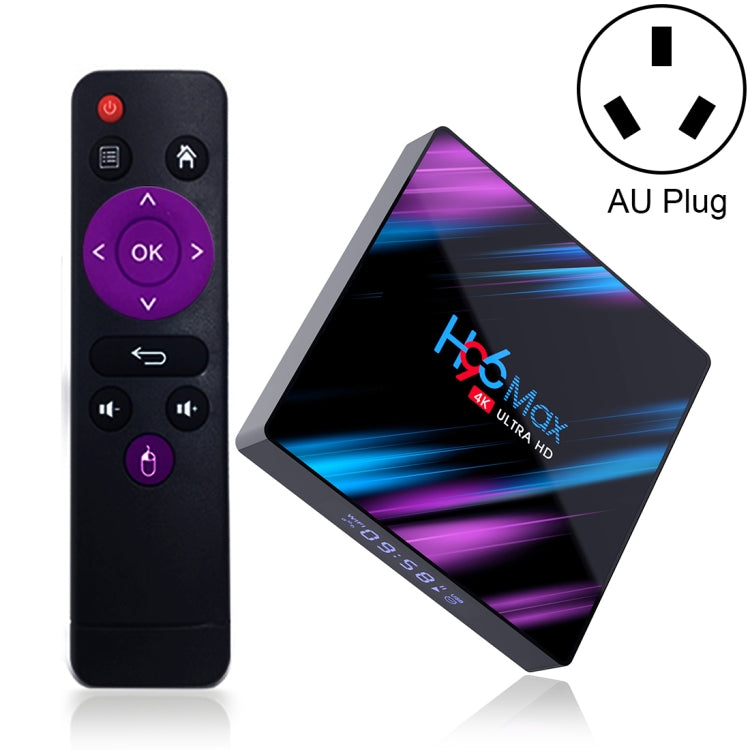 H96 Max-3318 4K Ultra HD Android TV Box with Remote Controller, Android 10.0, RK3318 Quad-Core 64bit Cortex-A53, 4GB+64GB, Support TF Card / USBx2 / AV / Ethernet, Plug Specification:AU Plug - RK3318 by PMC Jewellery | Online Shopping South Africa | PMC Jewellery | Buy Now Pay Later Mobicred