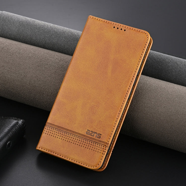 For Honor Magic6 Lite 5G/X9b AZNS Magnetic Calf Texture Flip Leather Phone Case(Light Brown) - free shipping - PMC Jewellery - Order now!
