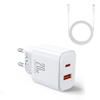 J0YROOM TCF05 20W USB+USB-C/Type-C Dual Interface Fast Charger Set, Specification:EU Plug(White) - USB Charger by JOYROOM | Online Shopping South Africa | PMC Jewellery | Buy Now Pay Later Mobicred