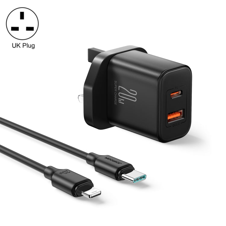 J0YROOM TCF05 20W USB+USB-C/Type-C Dual Interface Fast Charger Set, Specification:UK Plug(Black) - USB Charger by JOYROOM | Online Shopping South Africa | PMC Jewellery | Buy Now Pay Later Mobicred