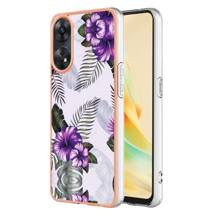 For OPPO Reno8 T 4G Electroplating IMD TPU Phone Case(Purple Flower) - OPPO Cases by PMC Jewellery | Online Shopping South Africa | PMC Jewellery | Buy Now Pay Later Mobicred