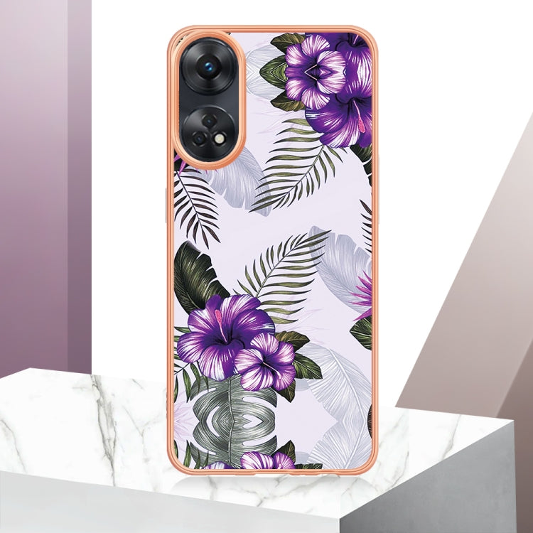 For OPPO Reno8 T 4G Electroplating IMD TPU Phone Case(Purple Flower) - OPPO Cases by PMC Jewellery | Online Shopping South Africa | PMC Jewellery | Buy Now Pay Later Mobicred