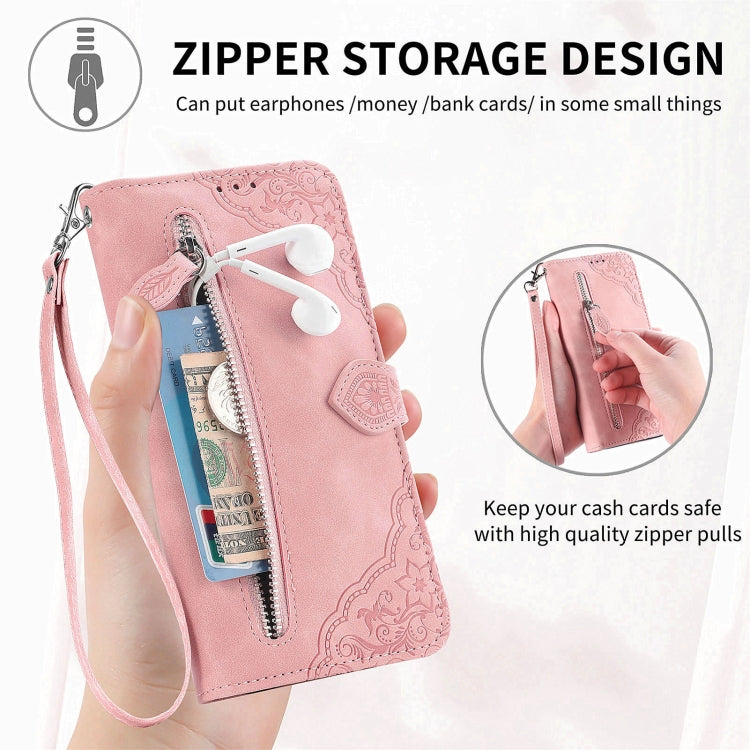For Blackview A85 Embossed Flower Zipper Leather Phone Case(Red) - More Brand by PMC TechLife | Online Shopping South Africa | PMC TechLife | Buy Now Pay Later Mobicred