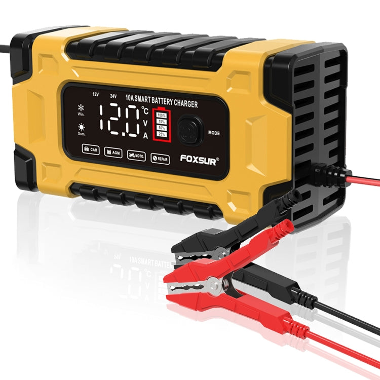 FOXSUR 12V / 24V / 10A Car / Motorcycle Battery Smart Repair Lead-acid Battery Charger(US Plug Yellow) - Battery Charger by FOXSUR | Online Shopping South Africa | PMC TechLife | Buy Now Pay Later Mobicred