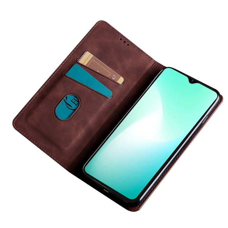 For Blackview A52 Skin Feel Magnetic Horizontal Flip Leather Phone Case(Dark Brown) - More Brand by PMC Jewellery | Online Shopping South Africa | PMC Jewellery | Buy Now Pay Later Mobicred