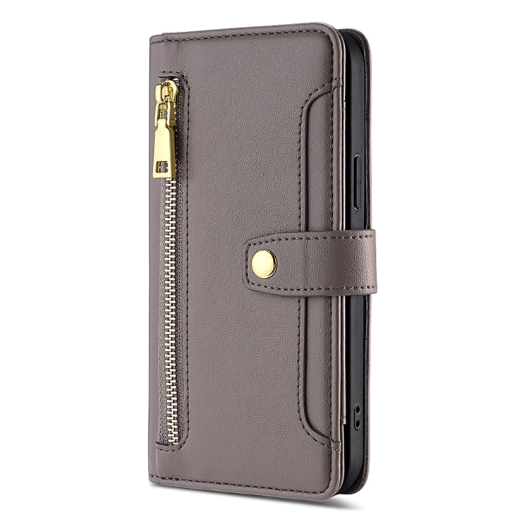 For Huawei P60 / P60 Pro Sheep Texture Cross-body Zipper Wallet Leather Phone Case(Grey) - Huawei Cases by PMC TechLife | Online Shopping South Africa | PMC TechLife | Buy Now Pay Later Mobicred