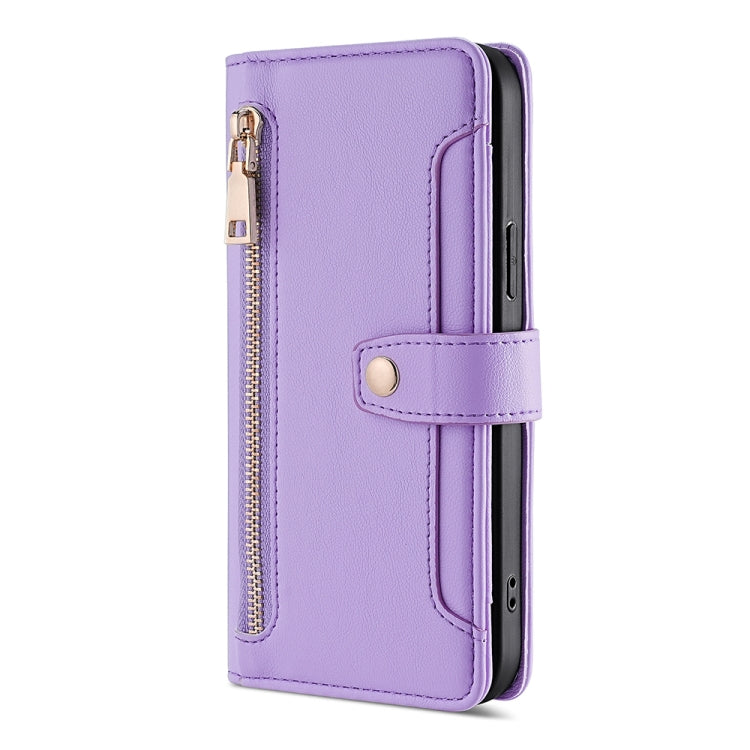 For OnePlus Ace 2V 5G Sheep Texture Cross-body Zipper Wallet Leather Phone Case(Purple) - OnePlus Cases by PMC TechLife | Online Shopping South Africa | PMC TechLife | Buy Now Pay Later Mobicred