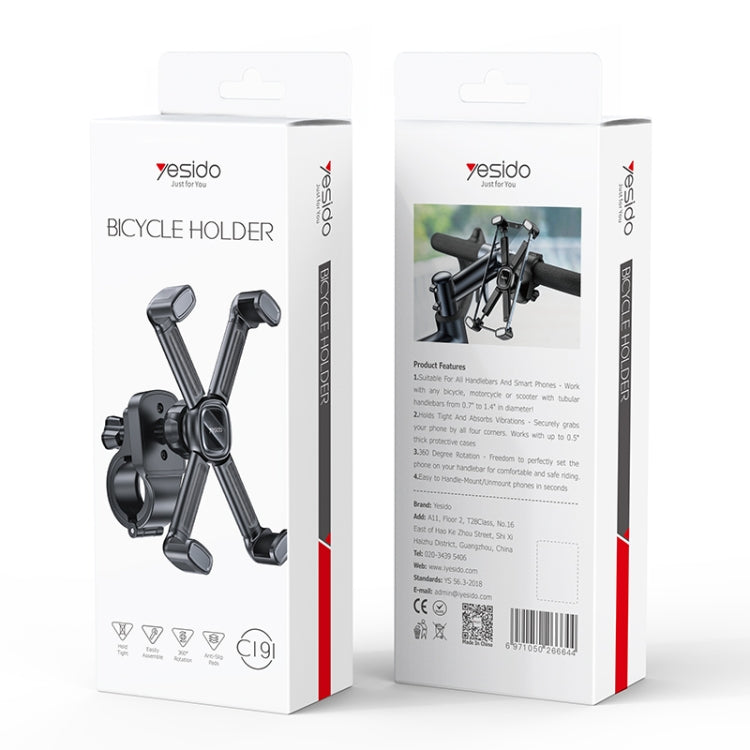 Yesido C191 4-axis Support Bicycle Handle Phone Holder(Black) - Holders by PMC TechLife | Online Shopping South Africa | PMC TechLife | Buy Now Pay Later Mobicred