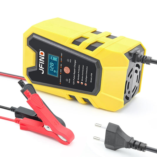 JFIND JF08 12V Mini Car Battery Charger Battery Restoration Instrument(EU Plug Yellow) - Battery Charger by JFIND | Online Shopping South Africa | PMC Jewellery | Buy Now Pay Later Mobicred