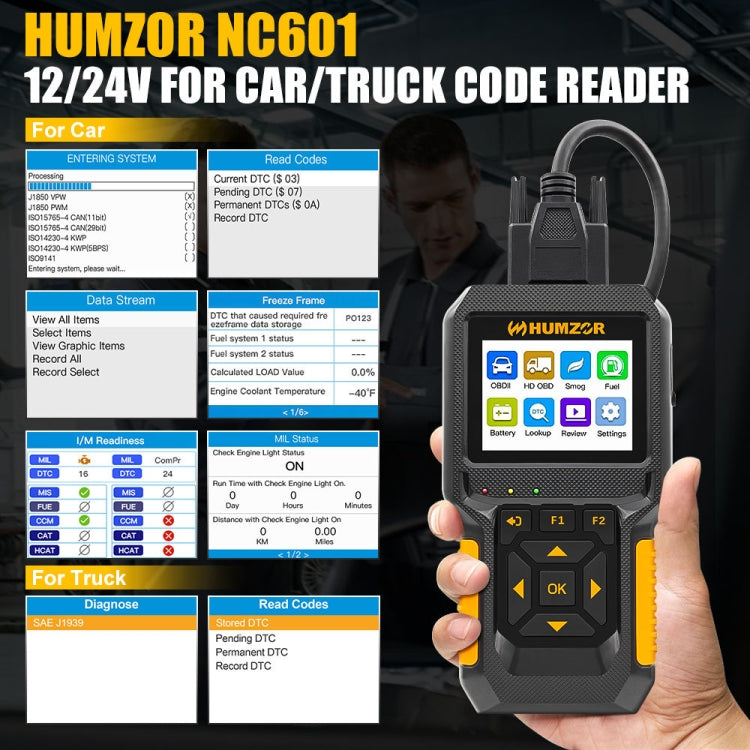 HUMZOR NC601 12-24V Car and Truck OBD2 Scan Tool Diagnostic Tool - Code Readers & Scan Tools by PMC Jewellery | Online Shopping South Africa | PMC Jewellery | Buy Now Pay Later Mobicred