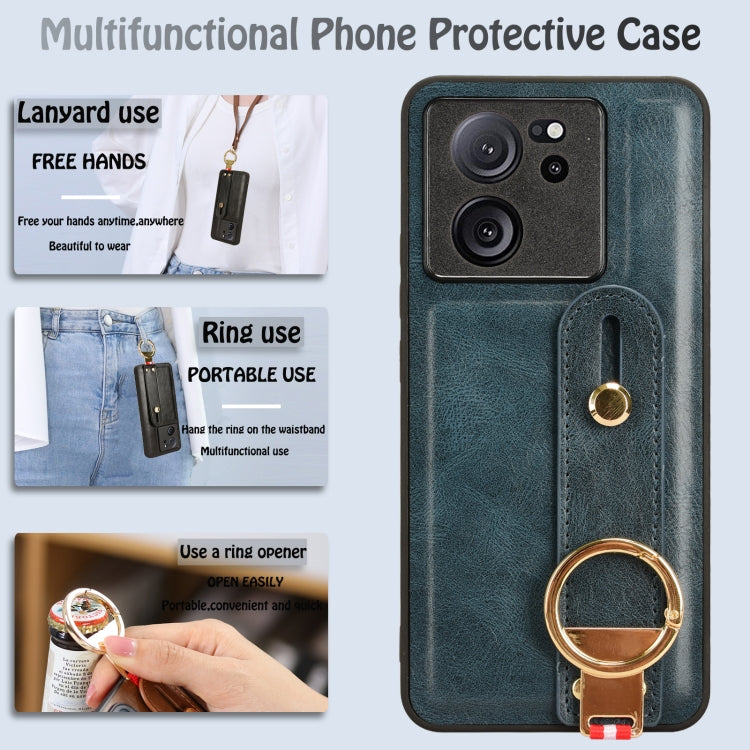 For Xiaomi 13T / 13T Pro / Redmi K60 Ultra Wristband Leather Back Phone Case(Blue) - Redmi K60 Ultra Cases by PMC Jewellery | Online Shopping South Africa | PMC Jewellery | Buy Now Pay Later Mobicred