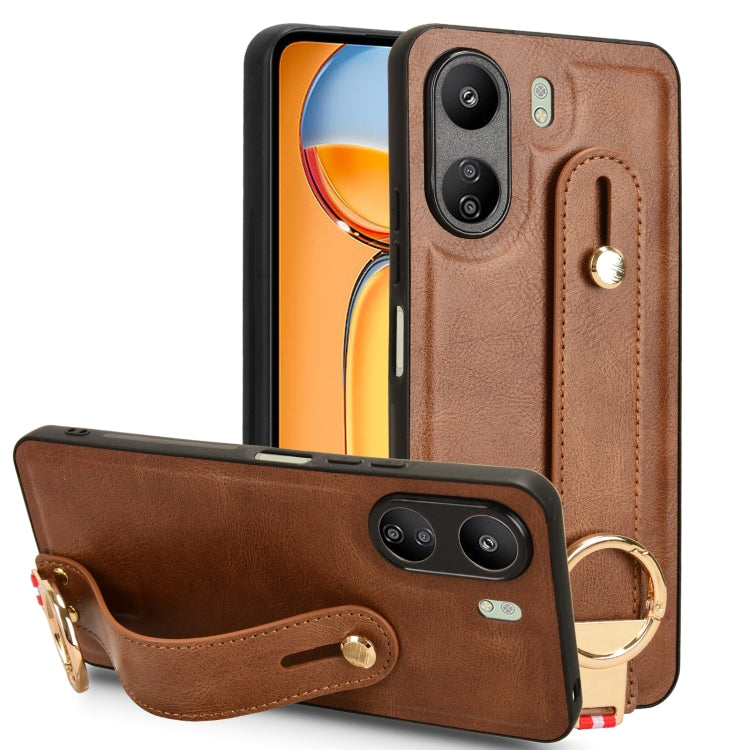 For Xiaomi Redmi 13C 4G/Poco C65 Wristband Leather Back Phone Case(Brown) - 13C Cases by PMC Jewellery | Online Shopping South Africa | PMC Jewellery | Buy Now Pay Later Mobicred