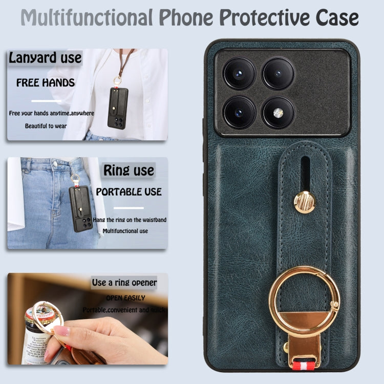 For Xiaomi Redmi K70/K70 Pro Wristband Leather Back Phone Case(Blue) - K70 Pro Cases by PMC Jewellery | Online Shopping South Africa | PMC Jewellery | Buy Now Pay Later Mobicred