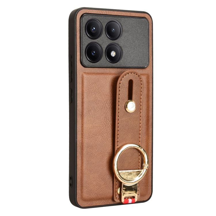 For Xiaomi Redmi K70/K70 Pro Wristband Leather Back Phone Case(Brown) - K70 Pro Cases by PMC Jewellery | Online Shopping South Africa | PMC Jewellery | Buy Now Pay Later Mobicred