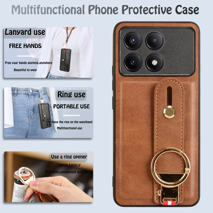 For Xiaomi Redmi K70/K70 Pro Wristband Leather Back Phone Case(Brown) - K70 Pro Cases by PMC Jewellery | Online Shopping South Africa | PMC Jewellery | Buy Now Pay Later Mobicred