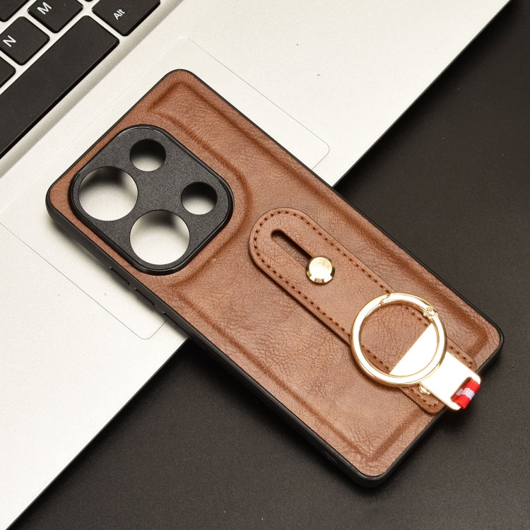 For Xiaomi Redmi Note 13 Pro 4G Wristband Leather Back Phone Case(Brown) - Note 13 Pro Cases by PMC Jewellery | Online Shopping South Africa | PMC Jewellery | Buy Now Pay Later Mobicred