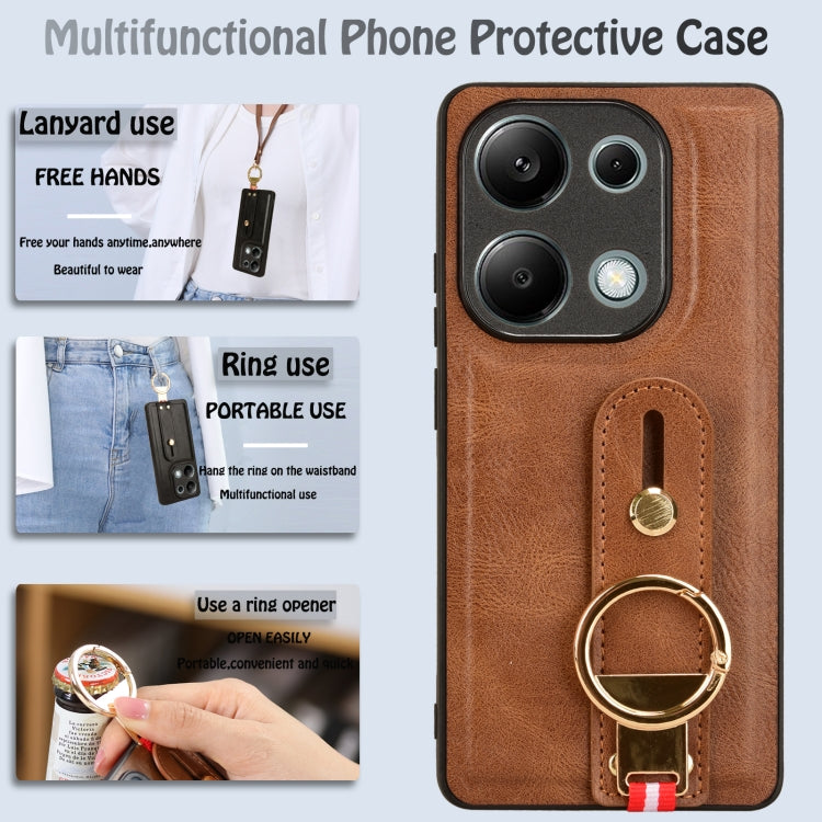 For Xiaomi Redmi Note 13 Pro 4G Wristband Leather Back Phone Case(Brown) - Note 13 Pro Cases by PMC Jewellery | Online Shopping South Africa | PMC Jewellery | Buy Now Pay Later Mobicred