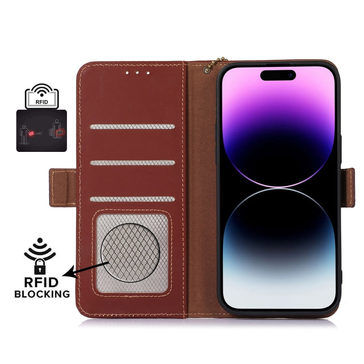 For Samsung Galaxy S24 Ultra 5G Genuine Leather Magnetic RFID Leather Phone Case(Coffee) - Galaxy S24 Ultra 5G Cases by PMC Jewellery | Online Shopping South Africa | PMC Jewellery | Buy Now Pay Later Mobicred