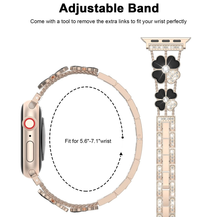For Apple Watch SE 2023 44mm Petal Metal Diamond Watch Band(Rose Gold+Black) - free shipping - PMC TechLife - Order now!