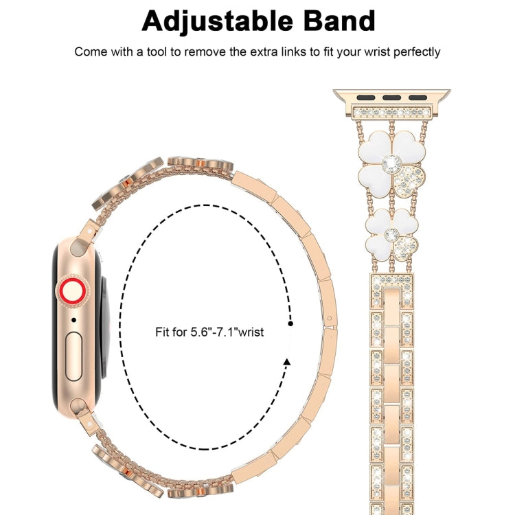 For Apple Watch SE 2023 44mm Petal Metal Diamond Watch Band(Rose Gold+White) - free shipping - PMC TechLife - Order now!