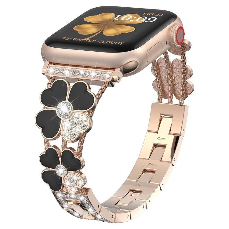 For Apple Watch SE 2023 40mm Petal Metal Diamond Watch Band(Rose Gold+Black) - free shipping - PMC TechLife - Order now!