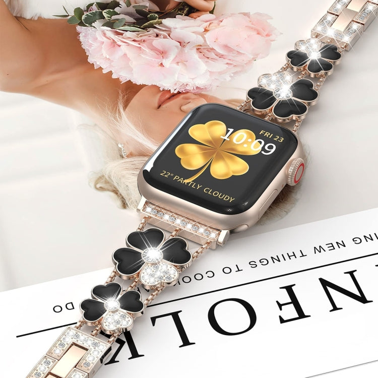 For Apple Watch SE 2023 40mm Petal Metal Diamond Watch Band(Rose Gold+Black) - free shipping - PMC TechLife - Order now!