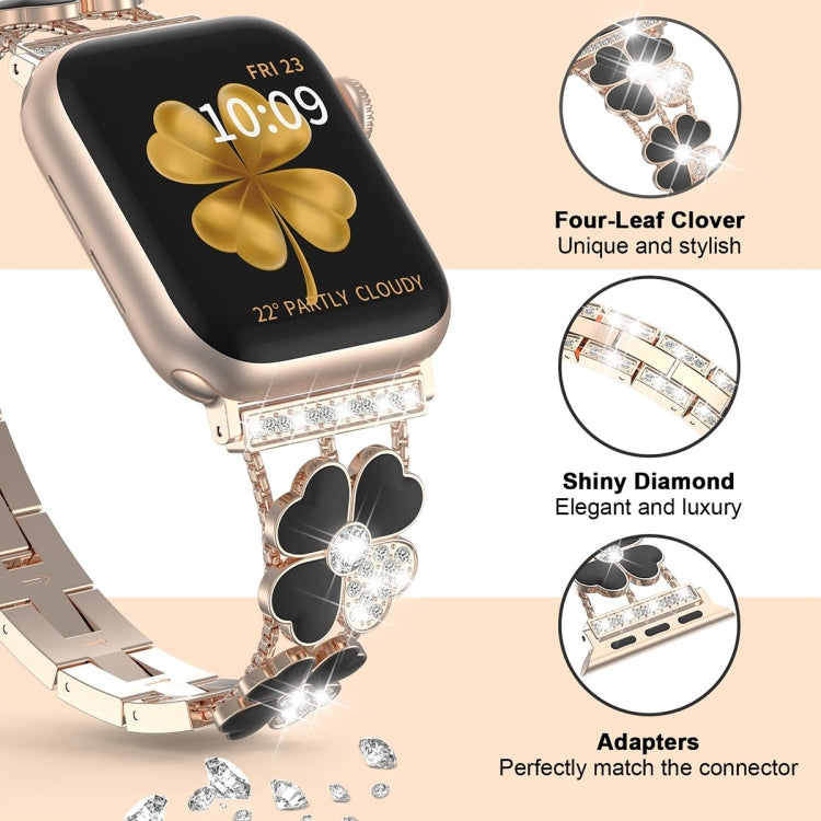 For Apple Watch 9 45mm Petal Metal Diamond Watch Band(Rose Gold+Black) - free shipping - PMC TechLife - Order now!