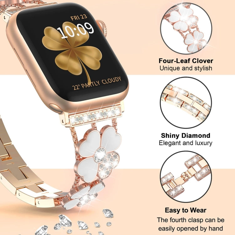 For Apple Watch 9 45mm Petal Metal Diamond Watch Band(Rose Gold+White) - free shipping - PMC TechLife - Order now!