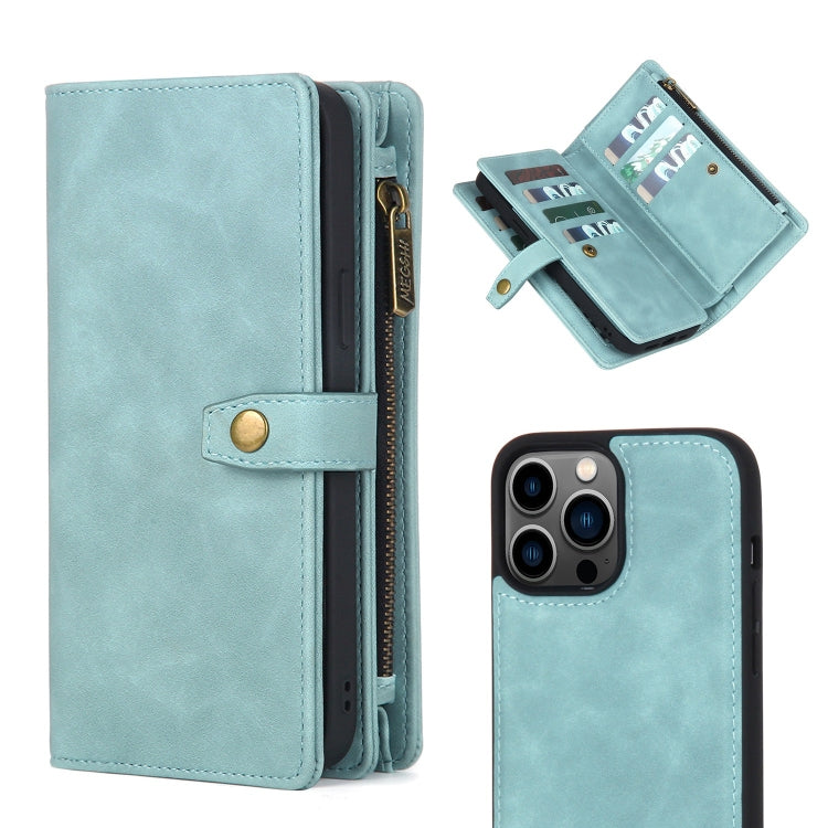 For iPhone 13 Pro Zipper Wallet Detachable MagSafe Leather Phone Case(Blue) - iPhone 13 Pro Cases by PMC Jewellery | Online Shopping South Africa | PMC Jewellery