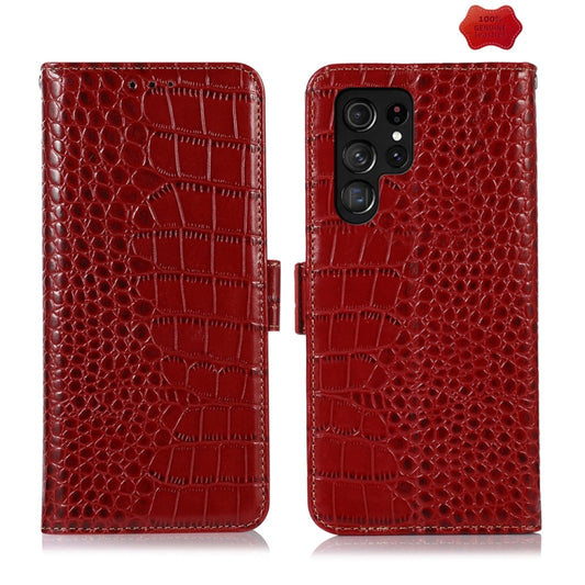 For Samsung Galaxy S24 Ultra Crocodile Top Layer Cowhide Leather Phone Case(Red) - Galaxy Phone Cases by PMC Jewellery | Online Shopping South Africa | PMC Jewellery | Buy Now Pay Later Mobicred