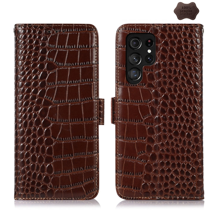 For Samsung Galaxy S24 Ultra Crocodile Top Layer Cowhide Leather Phone Case(Brown) - Galaxy Phone Cases by PMC Jewellery | Online Shopping South Africa | PMC Jewellery | Buy Now Pay Later Mobicred