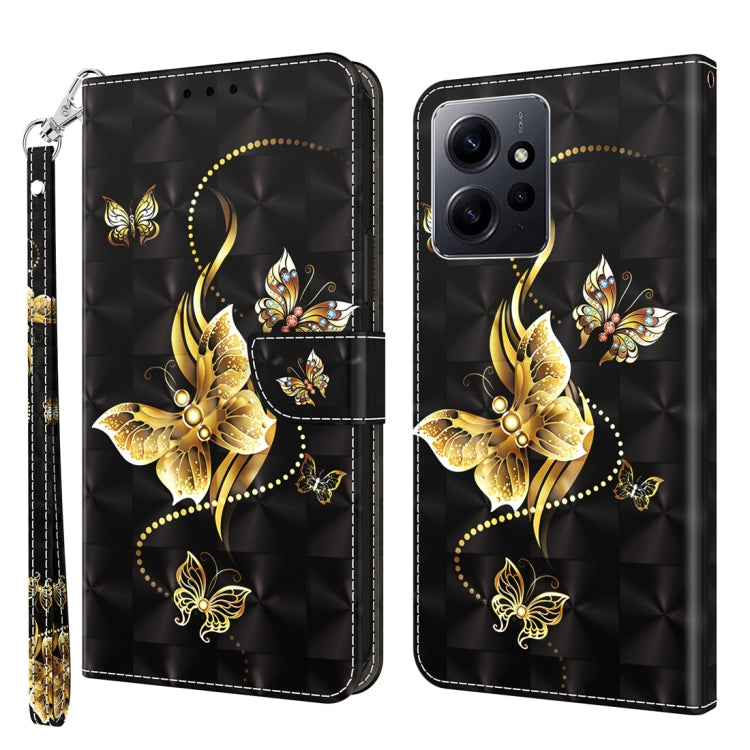 For Xiaomi Redmi Note  12 Pro+ 5G Global 3D Painted Pattern Leather Phone Case(Golden Butterfly) - Xiaomi Cases by PMC Jewellery | Online Shopping South Africa | PMC Jewellery | Buy Now Pay Later Mobicred