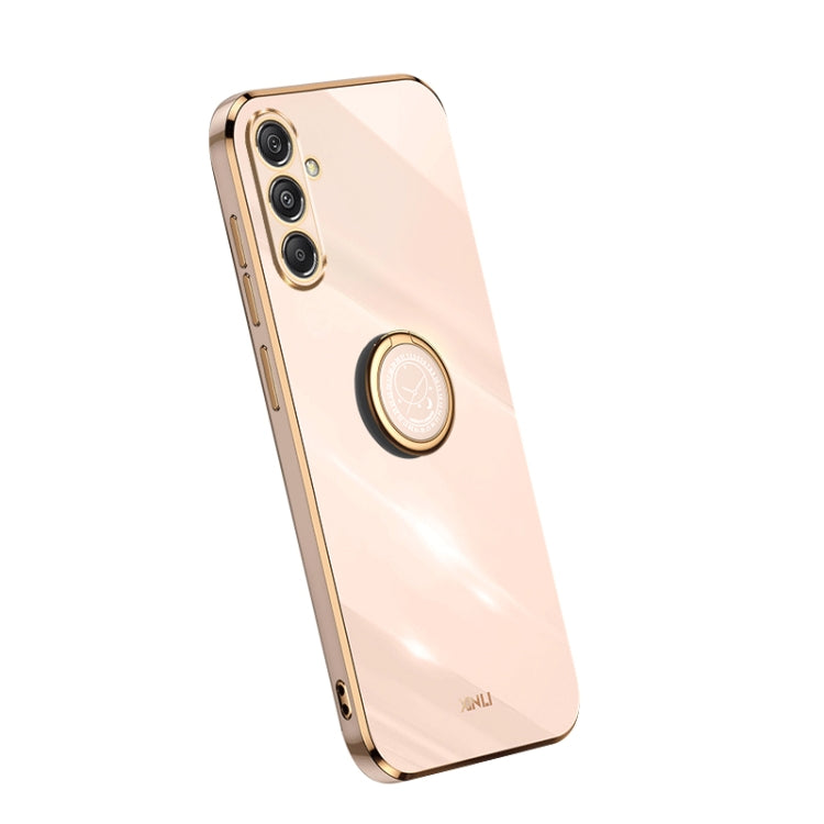 For Samsung Galaxy S23 FE 5G XINLI Straight Edge 6D Electroplate TPU Phone Case with Ring Holder(Pink) - Galaxy S23 FE 5G Cases by XINLI | Online Shopping South Africa | PMC TechLife