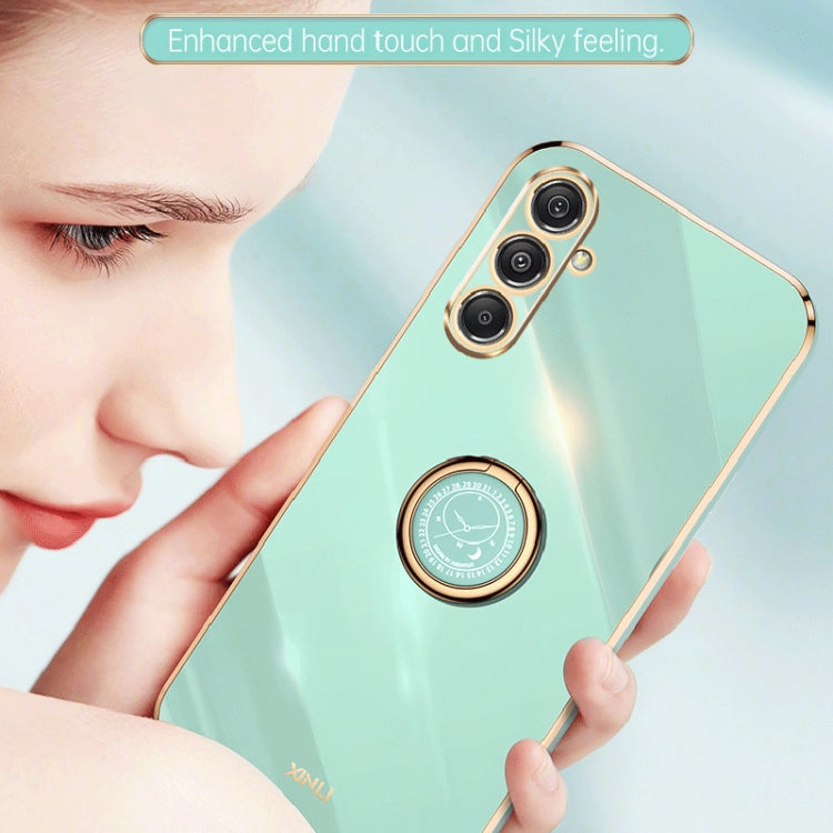 For Samsung Galaxy S23 FE 5G XINLI Straight Edge 6D Electroplate TPU Phone Case with Ring Holder(Pink) - Galaxy S23 FE 5G Cases by XINLI | Online Shopping South Africa | PMC TechLife