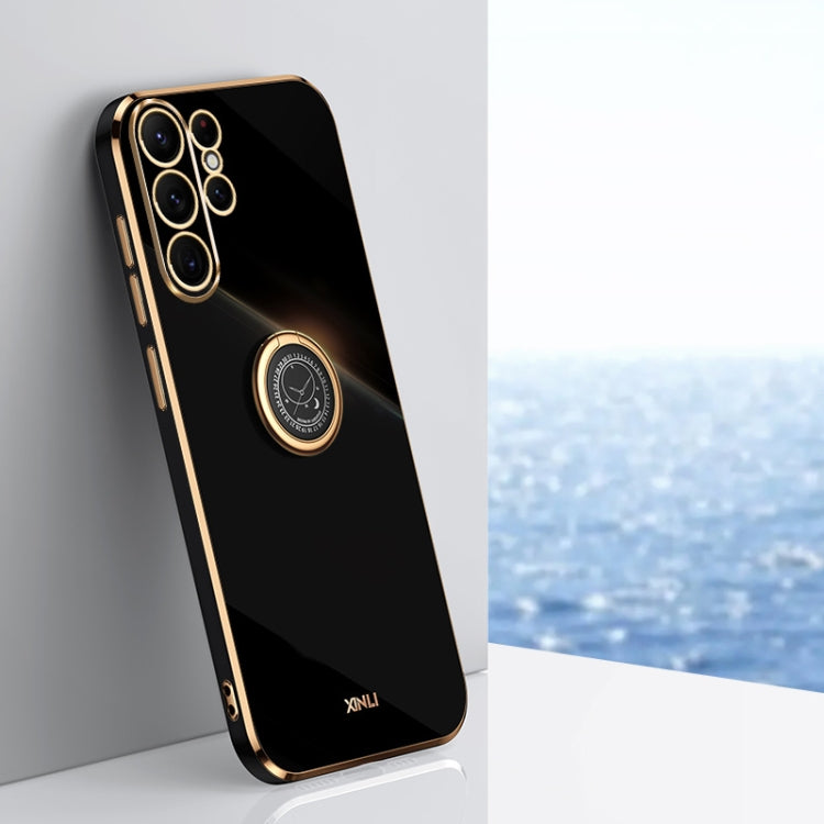 For Samsung Galaxy S24 Ultra 5G XINLI Straight Edge 6D Electroplate TPU Phone Case with Ring Holder(Black) - free shipping - PMC Jewellery - Order now!